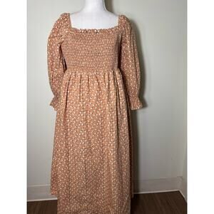 English Factory TAn Floral Peasant Dress Sz L